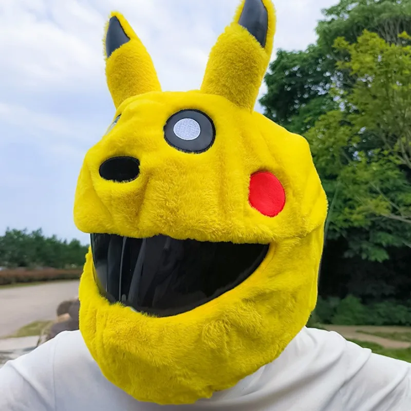 

Pokemon Pikachu Stitch Helmet Cover Suitable For Motorbike Full Face Helmet Modular Helmet Plush Protective Cover Decoration