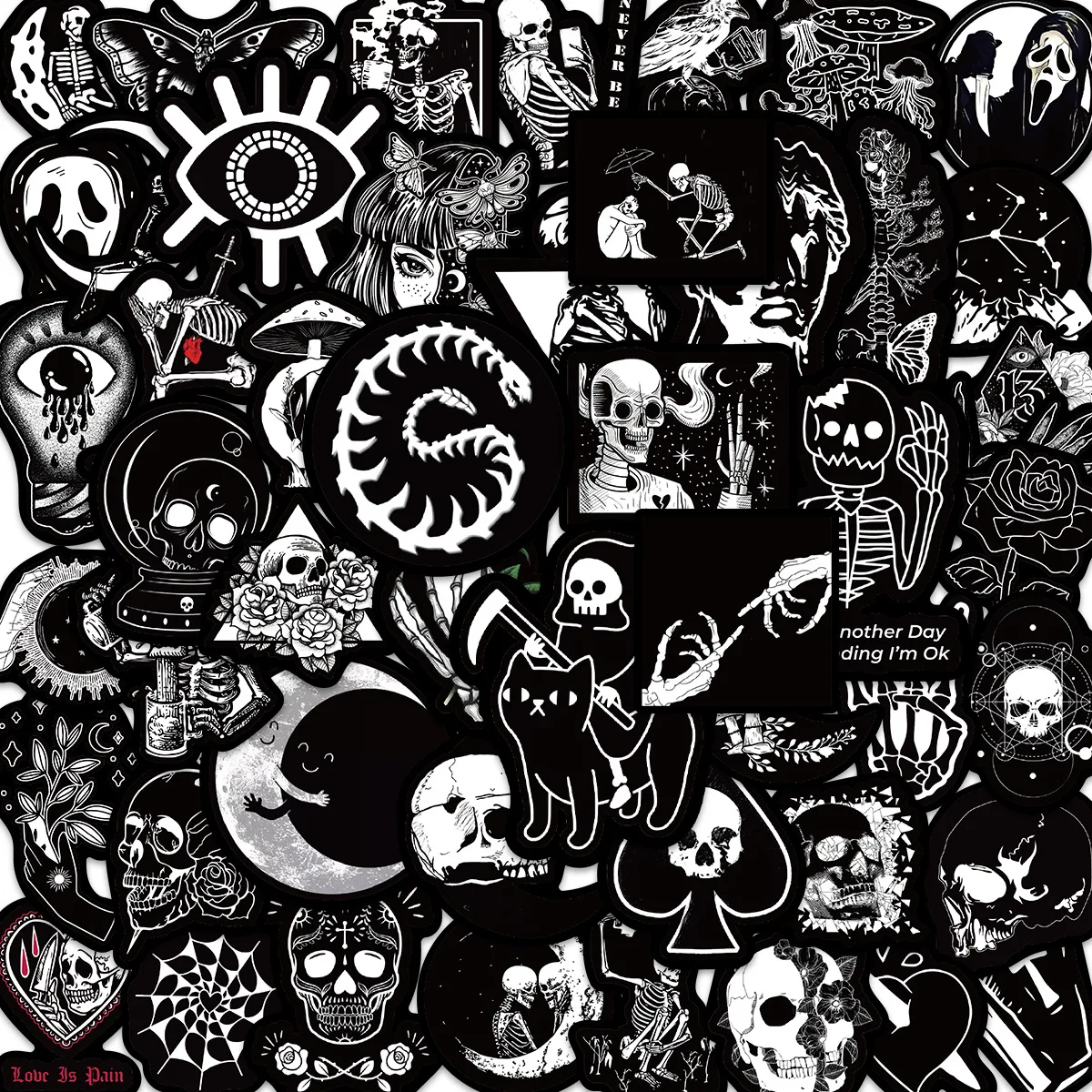 

50pcs Dark Gothic Graffiti Cartoon Collage Sticker DIY Decorative Guitar Notebook Suitcase Waterproof Without Leaving Glue Marks