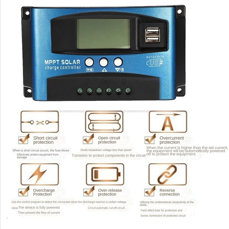 Контроллер солнечной батареи MPPT с двойным USB ЖК-дисплеем 12В 24В автомобильный