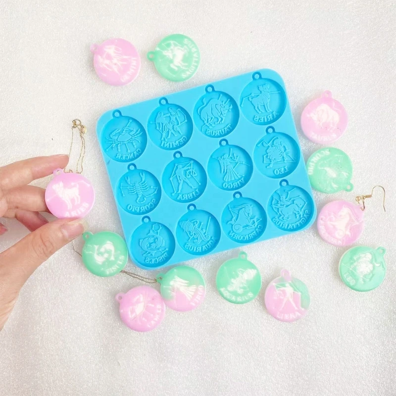 

Mirror Twelve Constellations Hanging Tag Mold Silicone Keychain Earring Mold for Resin Casting Jewelry Making Diy Crafts