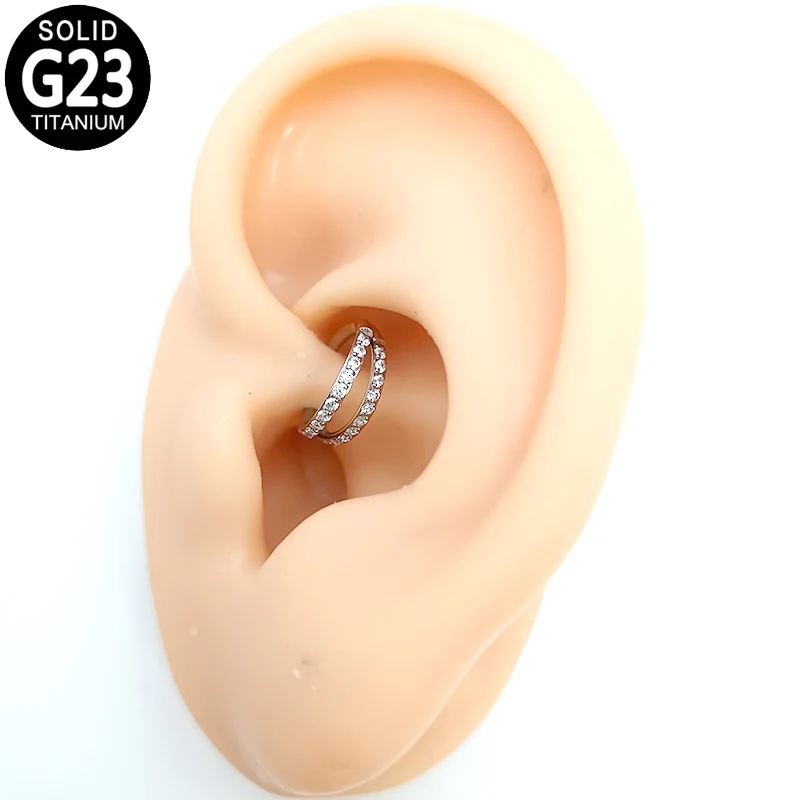 

G23 Titanium Nostril Piercing 2 Side CZ Pave Hoop Hinged Segment Ear Cartilage Tragus Helix Earring Lip Studs Nose Rings Jewelry