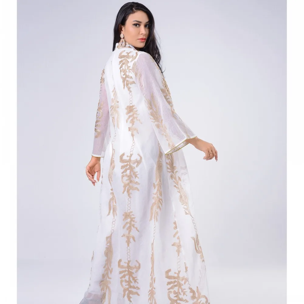 Ladies Robe Dubai Arabian Long Sleeve Dress Slim Women Gold Sequin Embroidered Loose Muslim Long Skirt Spring African Clothing