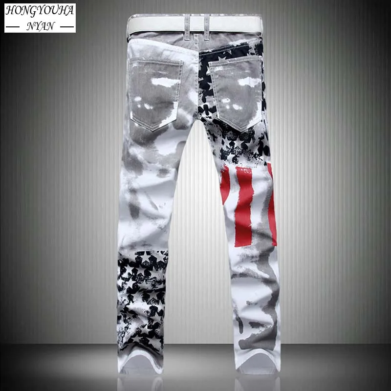 Mens Streetwear Jeans With Print Straight Casual Slim Denim Pants Oversize Hip HOP Elastic Denim Trousers For Men Fashion 2022
