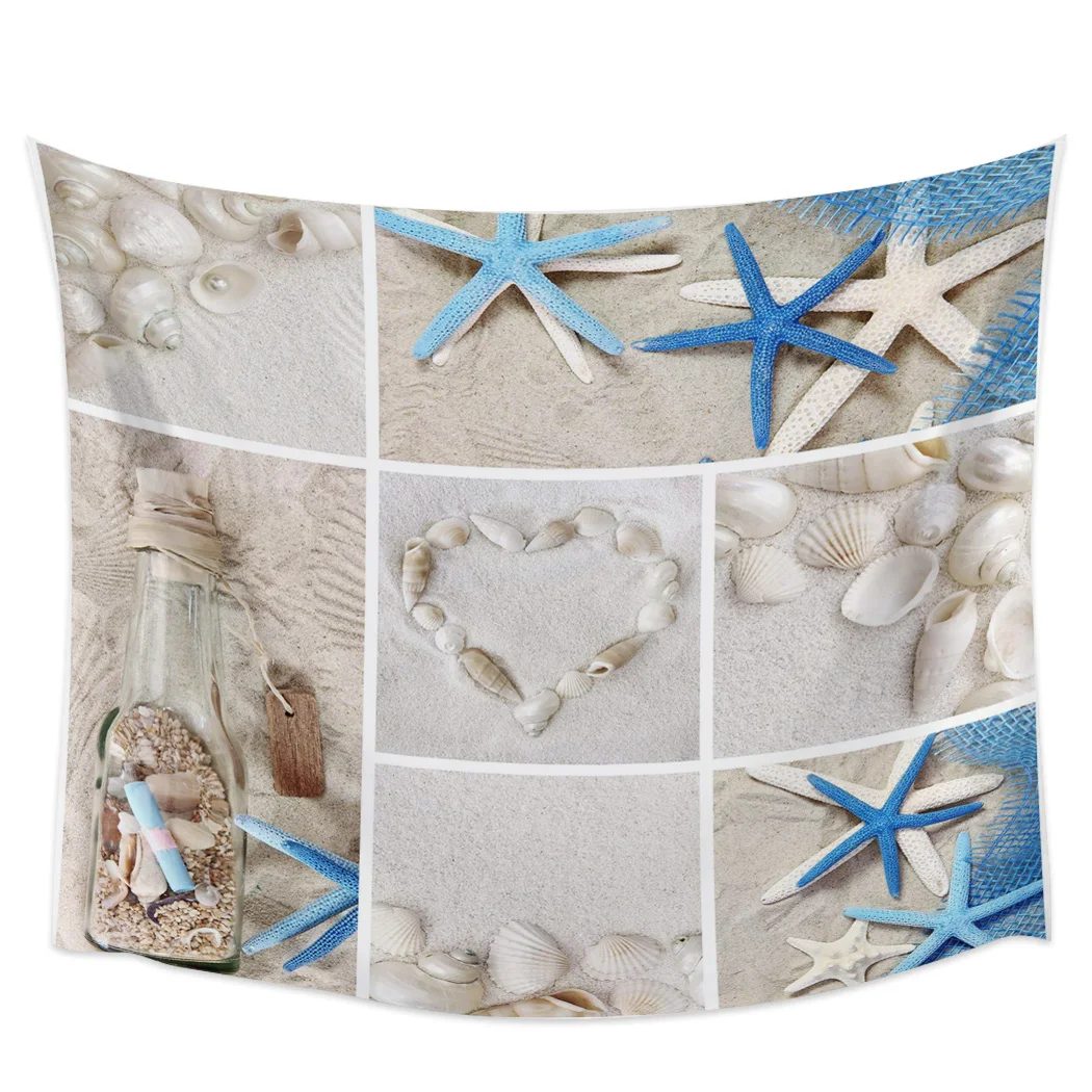 

Collage Beach Shells Starfish Bottles Tapestry Background Wall Covering Home Decoration Blanket Bedroom Wall Hanging Tapestries