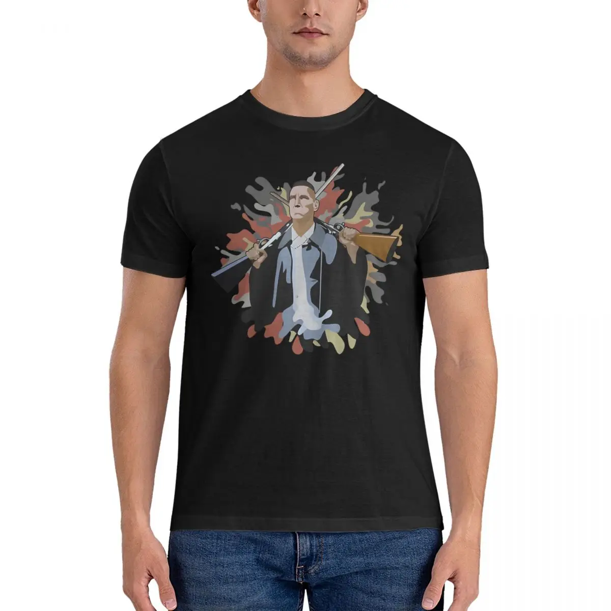 Винтажная Мужская футболка из 100% хлопка с коротким рукавом и круглым вырезом