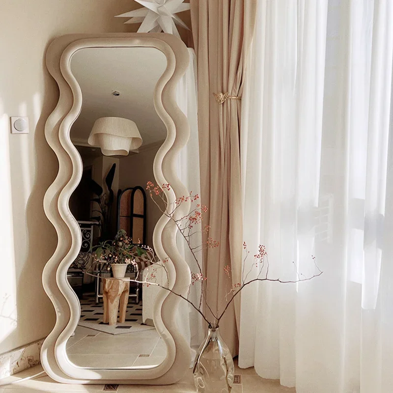 

Необычное художественное зеркало в скандинавском стиле, зеркальное зеркало в полную длину с волнистой рамкой для гостиной, домашний дизайн, Шпигель, корейский Декор