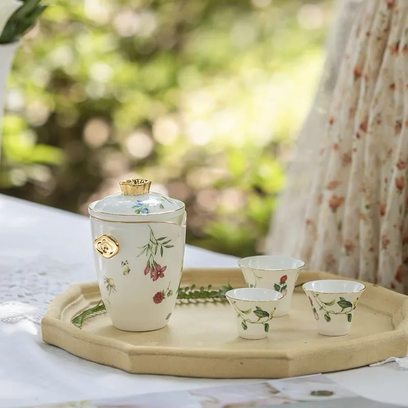 

China Tea Set European Luxury Black Tea Cup Elegant Kung Fu Tea Set Flower Filter Travel Jogo De Xicaras Teaware