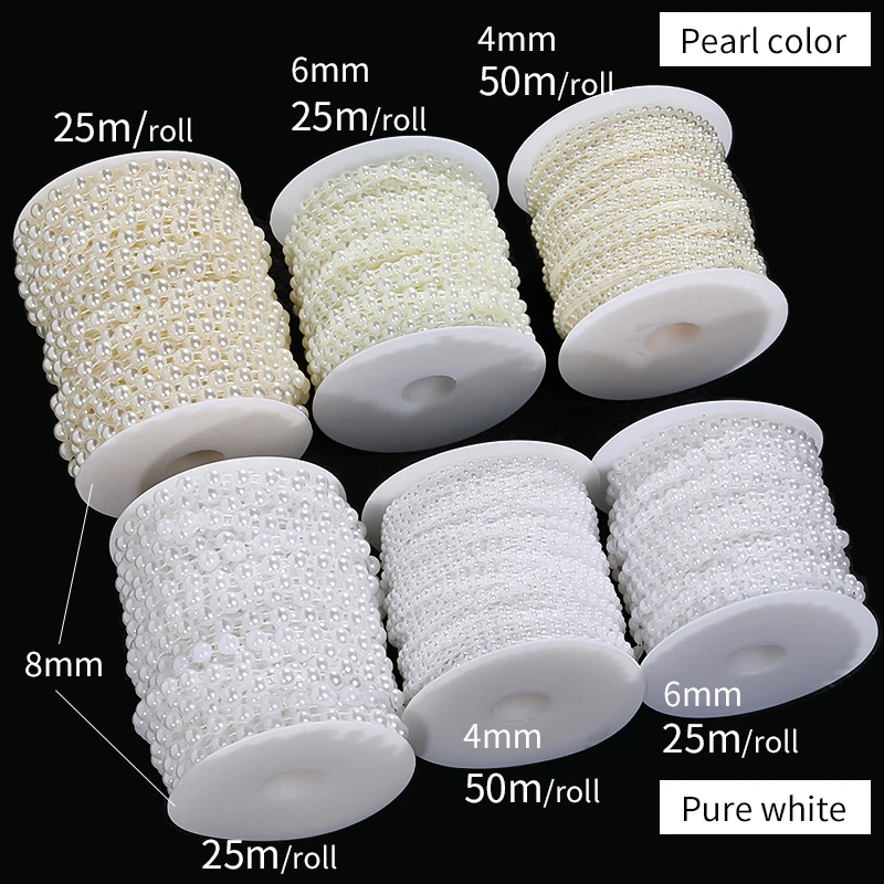 4/6/8/10mm 2 Meters Half-round Faux Bead Spool For Wedding Party Decoration Square Sunflower Diy Line Chain Pearl Garland Strand - купить по