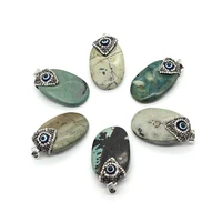 natural stone green hainan pine pendant set with evil eye quartz for jewelry making diy necklace bracelet accessories 25x43mm