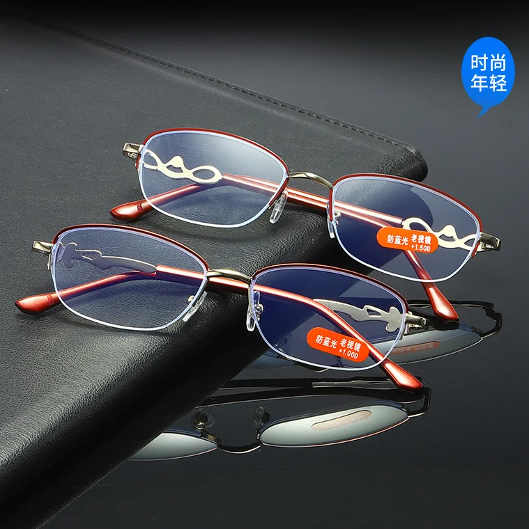 

Anti Blue Light Flower Reading Glasses Women Half Frame Prebyopia Spectacles Hyperopia Eyeglasses +1.0+1.5+2.0+2.5...+4.0