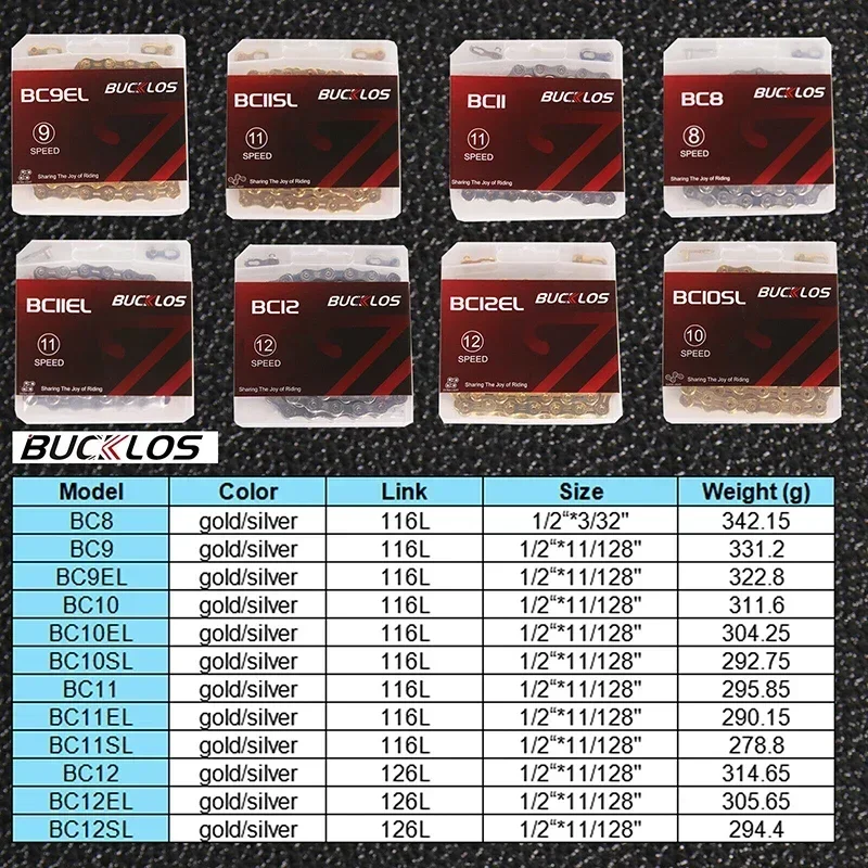 Велосипедная цепь BUCKLOS 10v 11v 11EL 11SL Цепь 8s 9s 10s 11s 12s Скоростной велосипедный ток 116/126