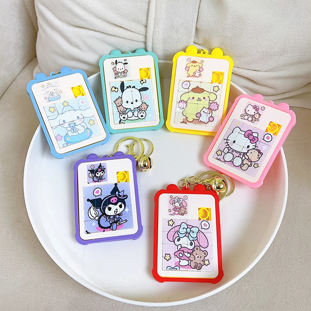 

New Sanrio Keychain Cartoon Cinnamoroll Kuromi Educational Ligsaw Puzzle Game Keychain Cute Backpack Pendant Accessories Gifts