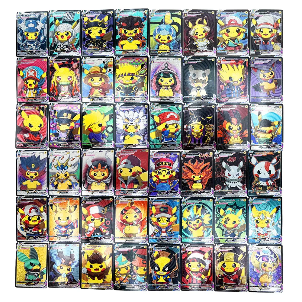 

54Pcs/set Anime Pokemon Cosplay Version Pikachu Diy Frosted Flash Cartoon Anime Character Collection Card Toy Holiday Gift