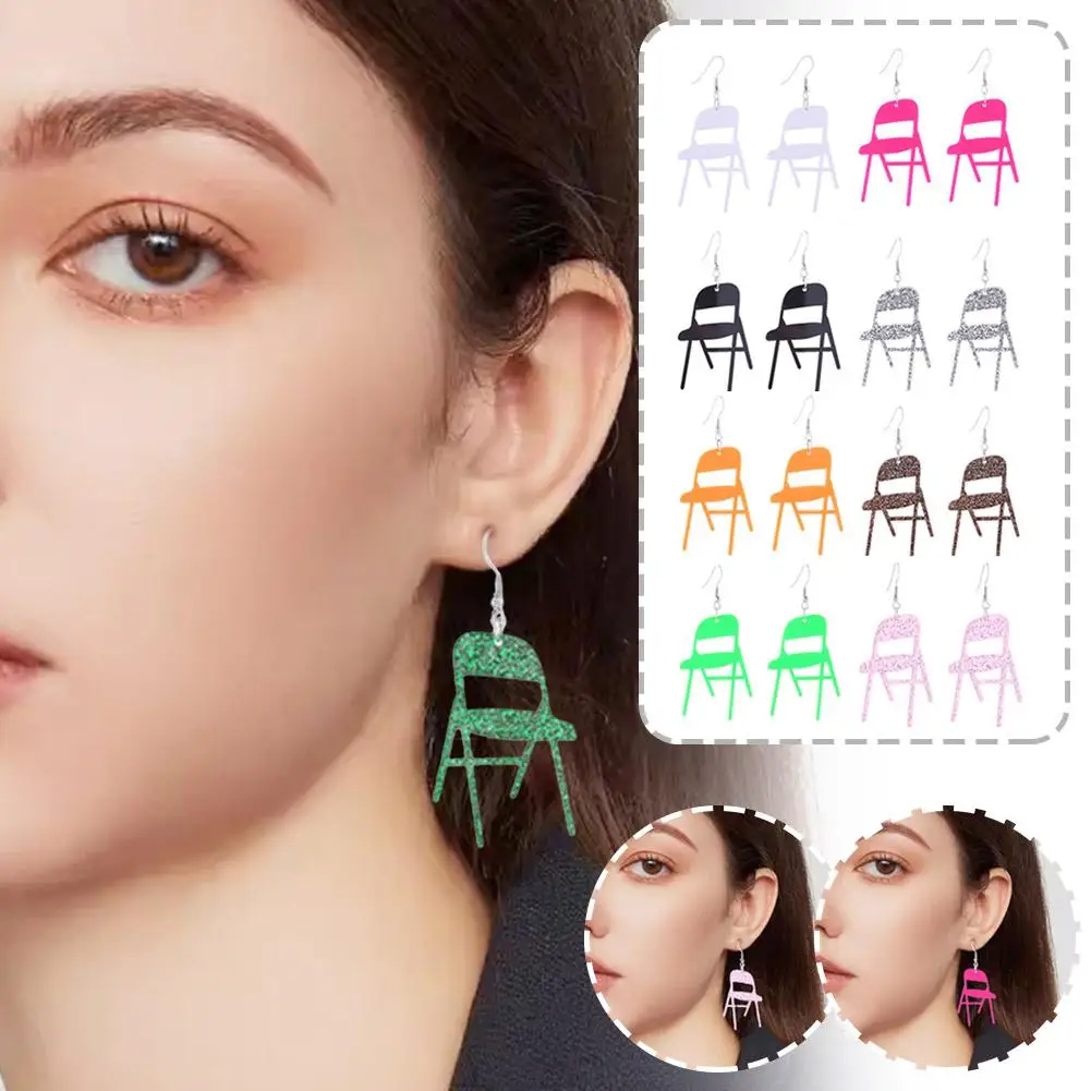 Креативные висячие серьги с имитацией спинки и стула, разноцветные блестящие складные акриловые серьги-подвески для сидений, подарок для Wom F8A4