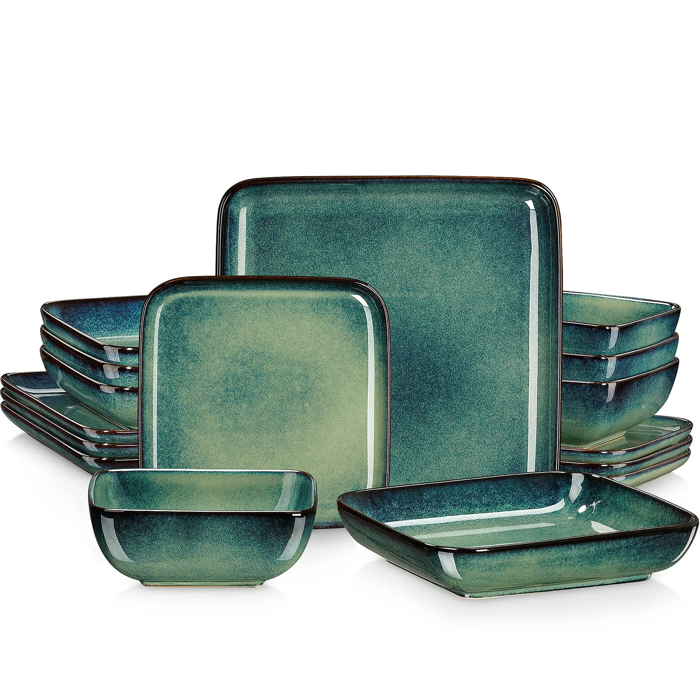 Green Square Kiln Change Glaze Tableware 16 Piece Kitchen Di