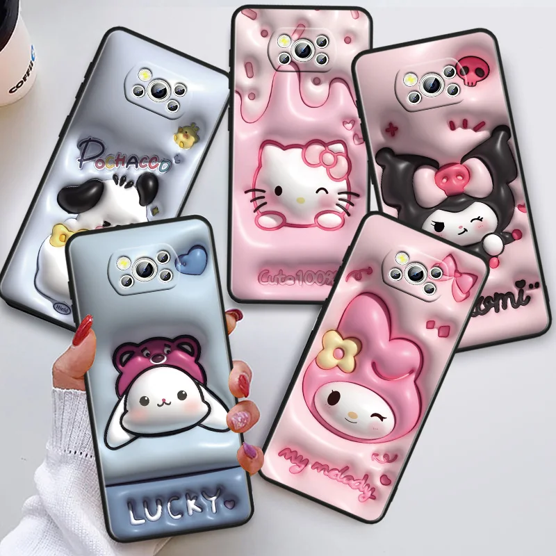 

3D Visual Effect Hello Kitty Phon Case For Xiaomi POCO C50 C40 C31 C3 M5S X4 M4 M3 F4 F3 GT F2 F1 X3 NFC X2 Pro Black Cover