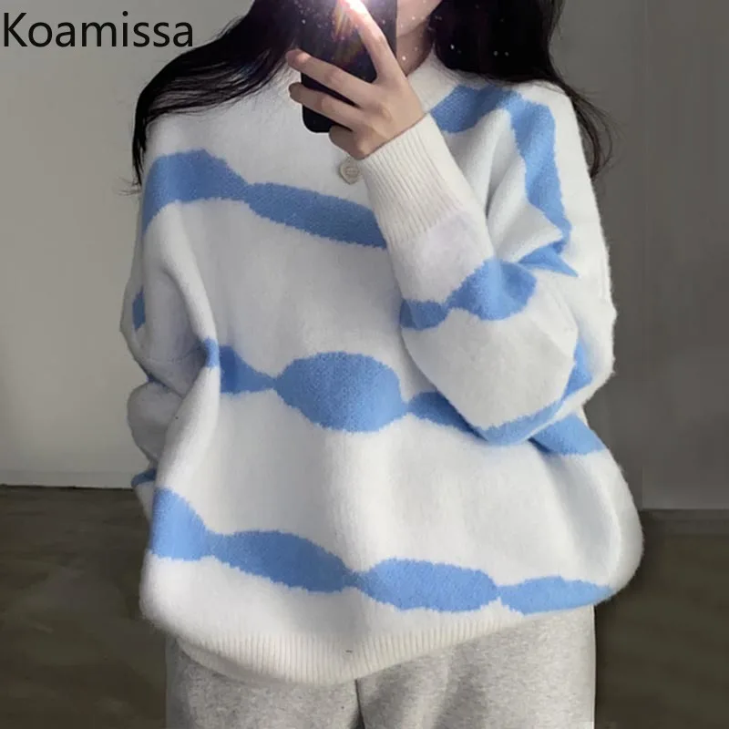

Женский свитер в полоску Koamissa, с длинным рукавом и круглым вырезом