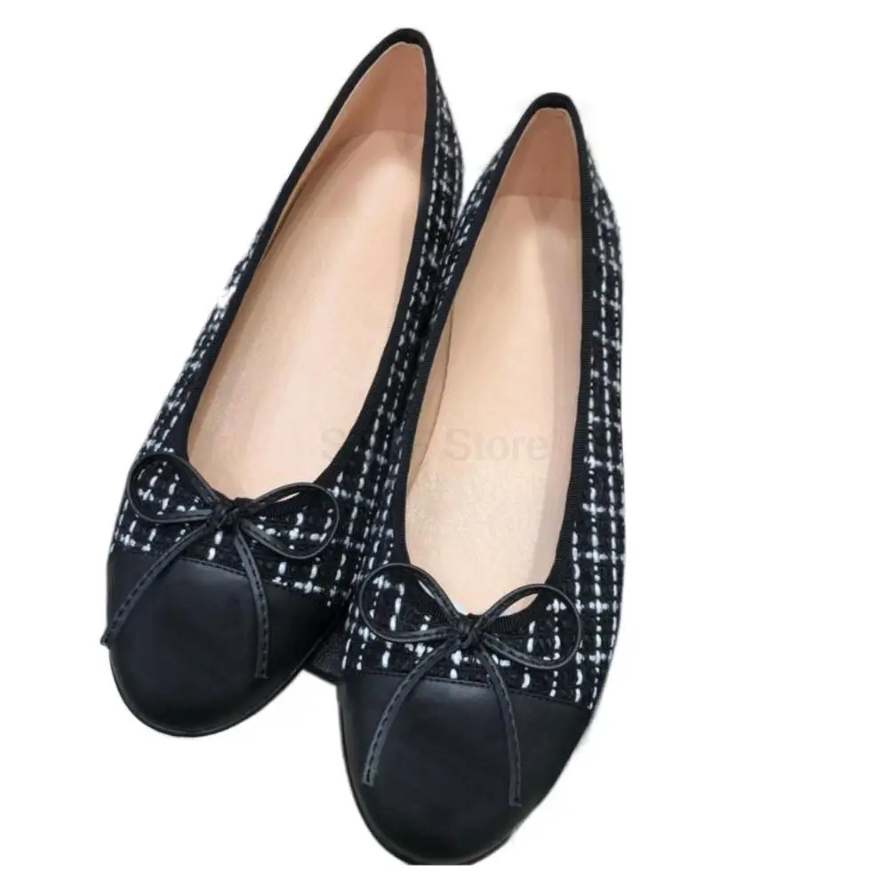 Luxury Brand Design Round Toe Bow Ballet Flat Shoes Women Genuine Leather Professional Low Heels Casual CC Shoes Zapatos Mujer