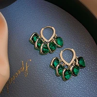 vintage green crystal heart dangle earrings for women luxury 14k gold drop earring 2022 new fashion wedding statement jewelry