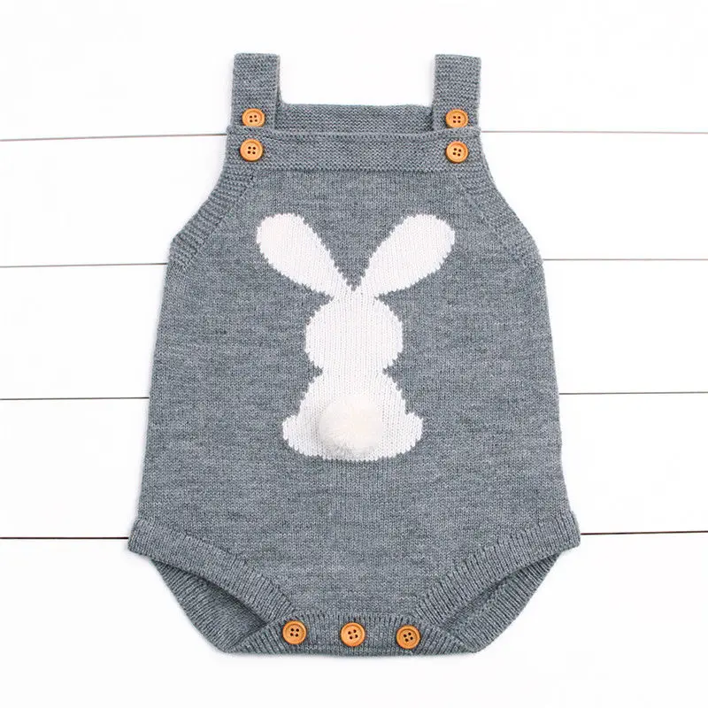 Brand New Newborn Toddler Infant Baby Boy Girls Bunny Knitting Wool Bodysuit Jumpsuit Sleeveless Outfits Warm Clothes Set