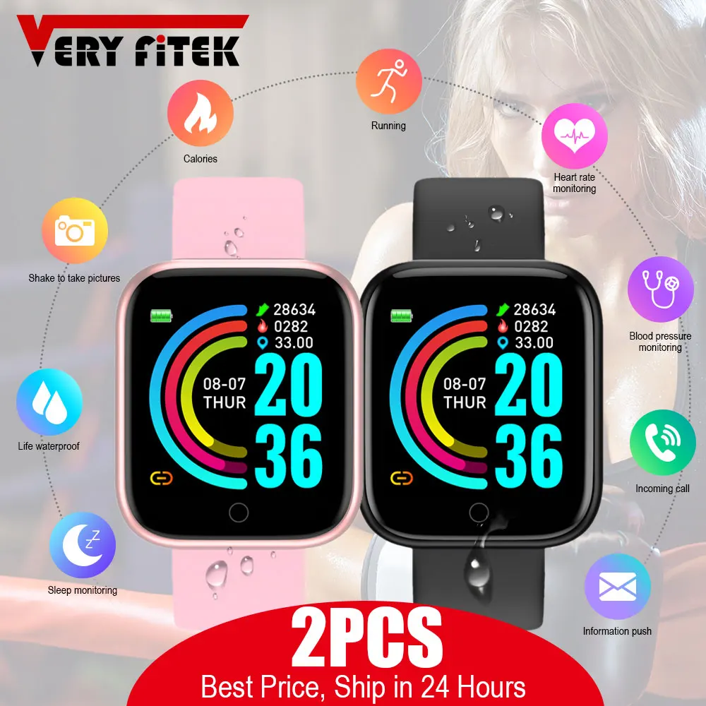 

2Pcs D20 Smart Watch Y68 Wholesale Bluetooth Fitness Tracker Heart Rate Monitor Blood Pressure SmartWatch Y68s D20s Dropshipping