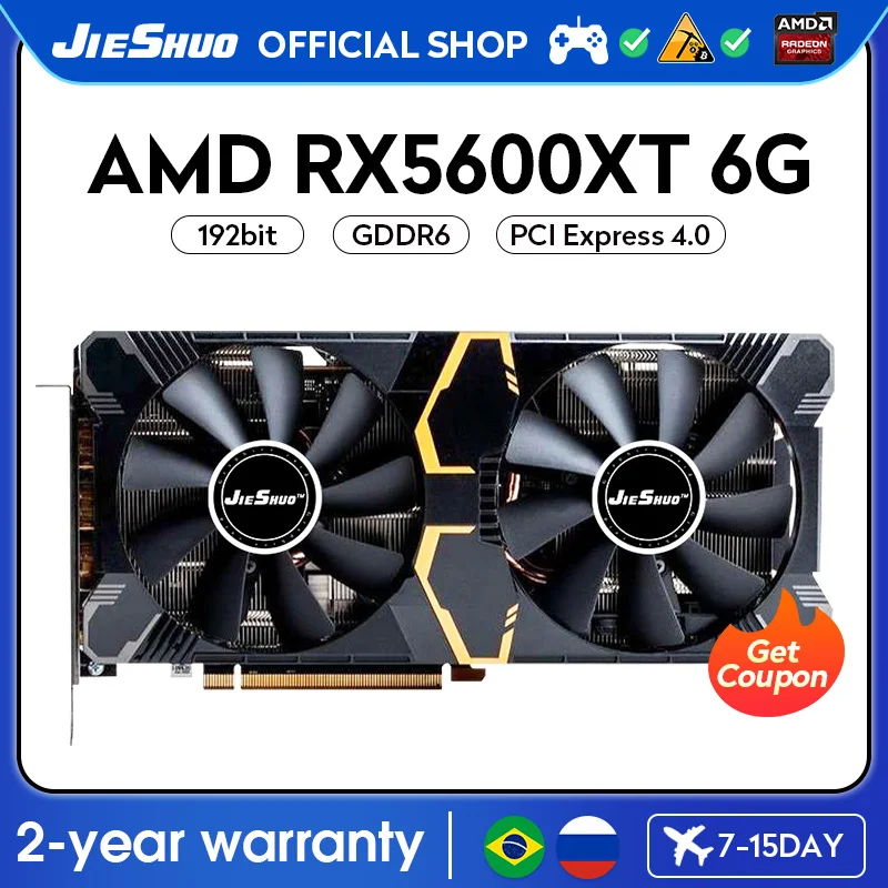 

JIESHUO AMD RX 5600XT 6G Gaming Graphics Card GPU 2304 GDDR6 192-bit rx5600xt 6gb Computer Desktop Video Office KAS RVN CFX ETH