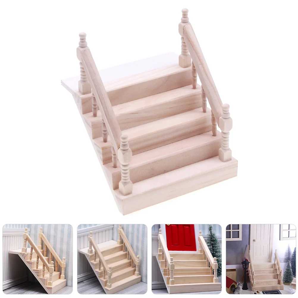 

Mini Wooden Handrail Stair Staircase Model Small Armrest Tiny Miniature House