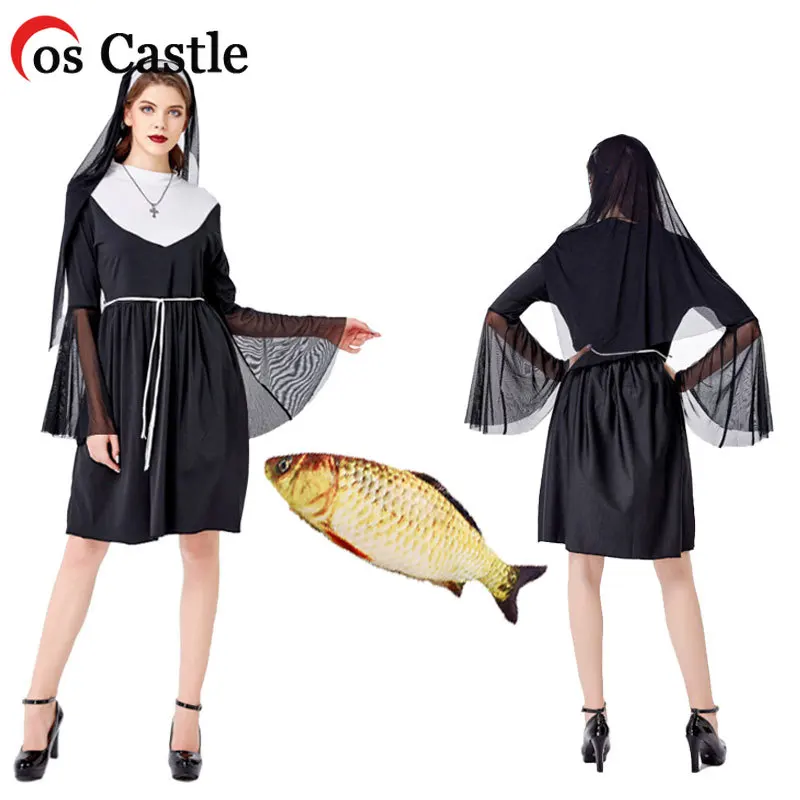 

Костюм для косплея Cos Castle Женский, соблазнительный костюм черной монахини, инструмент для куклы с горячей соленой рыбой, нарядное платье для вечеринки, костюмы на Хэллоуин для женщин