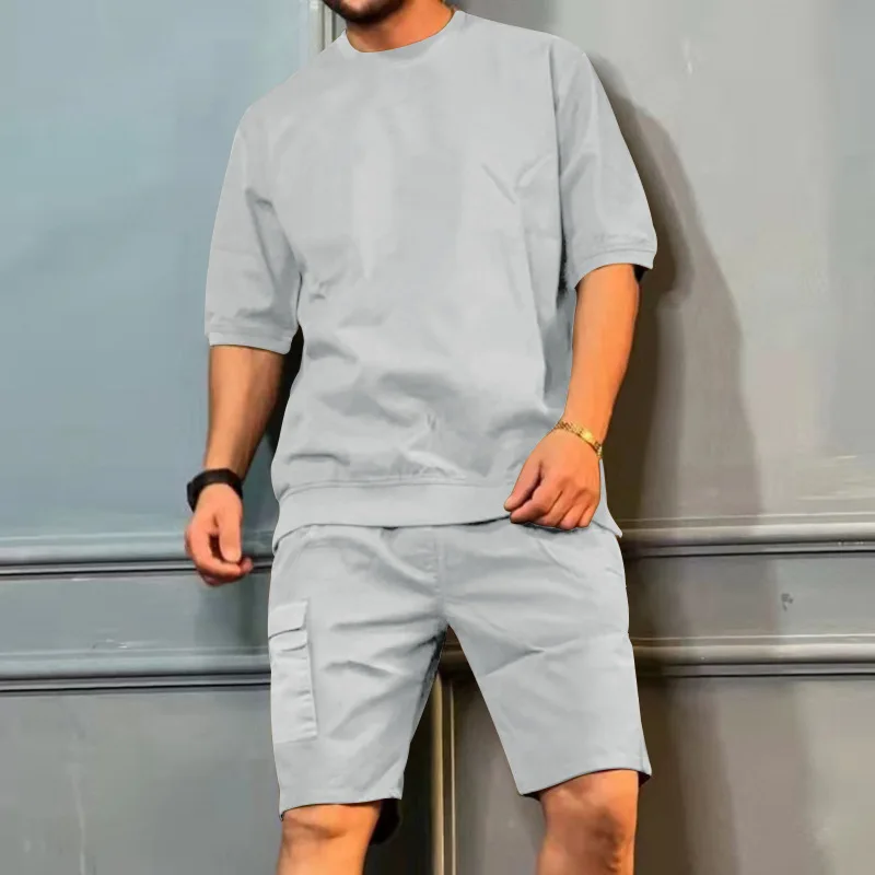Men's Summer Cargo Sets Fashion Round-neck Collar short sleeve T-Shirt+Shorts Sports Jogging Suit Casual Stylish Sportsuit Set