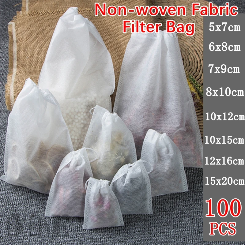 

Food Grade Non-woven Fabric Tea Bags 100pcs Tea Filter Bags for Spice Tea Disposable Infuser with String Heal Seal Teabags