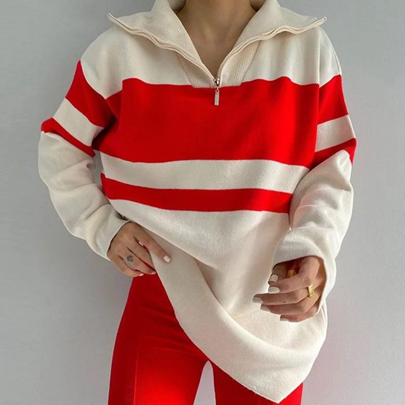 

2021 Winter Fashion Women's Polo Neck Loose Knit Sweater Top Khaki Casual Pullover Women's Long Sleeve Sweater Pullover