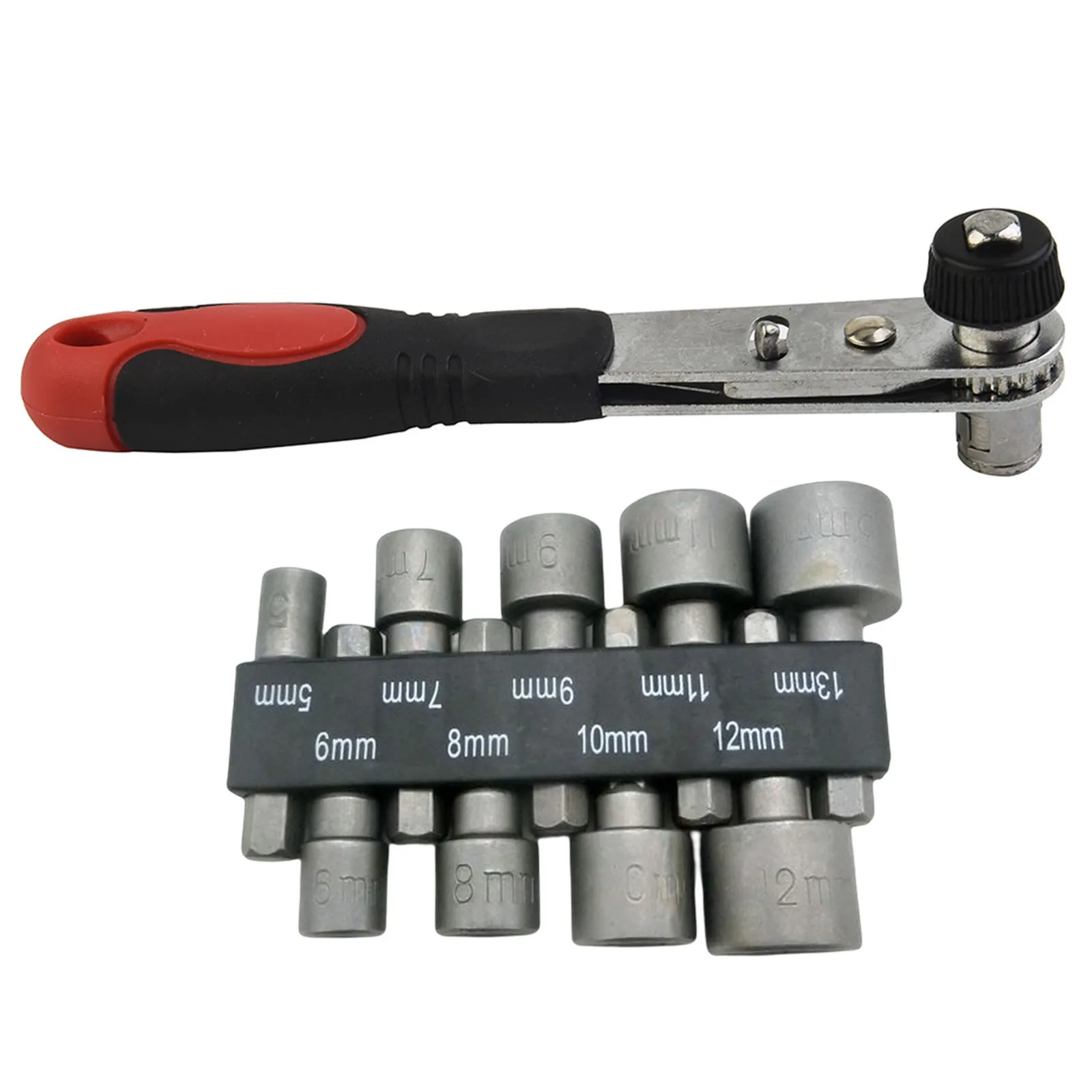 

10pcs Set 1*Ratchet Wrench+9*Drill Bit Adapter 5-13mm Power Nut Driver Adapter Pawl Socket Spanner Set For Connect 6.35mm Socket