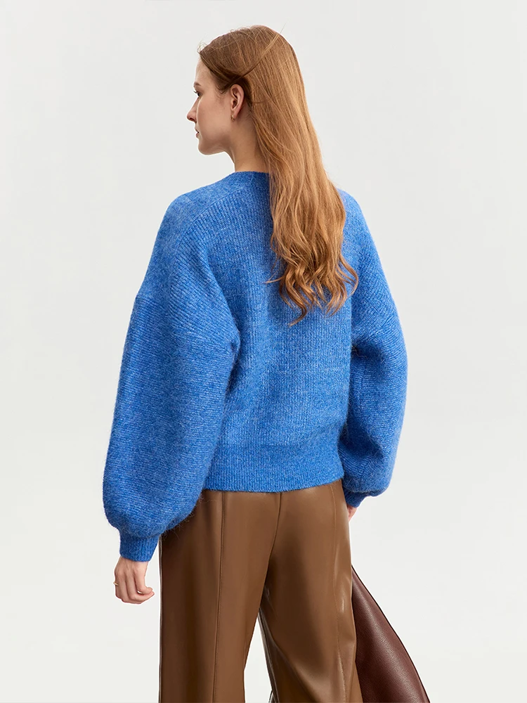 Женский Теплый джемпер с круглым вырезом и рукавами-фонариками