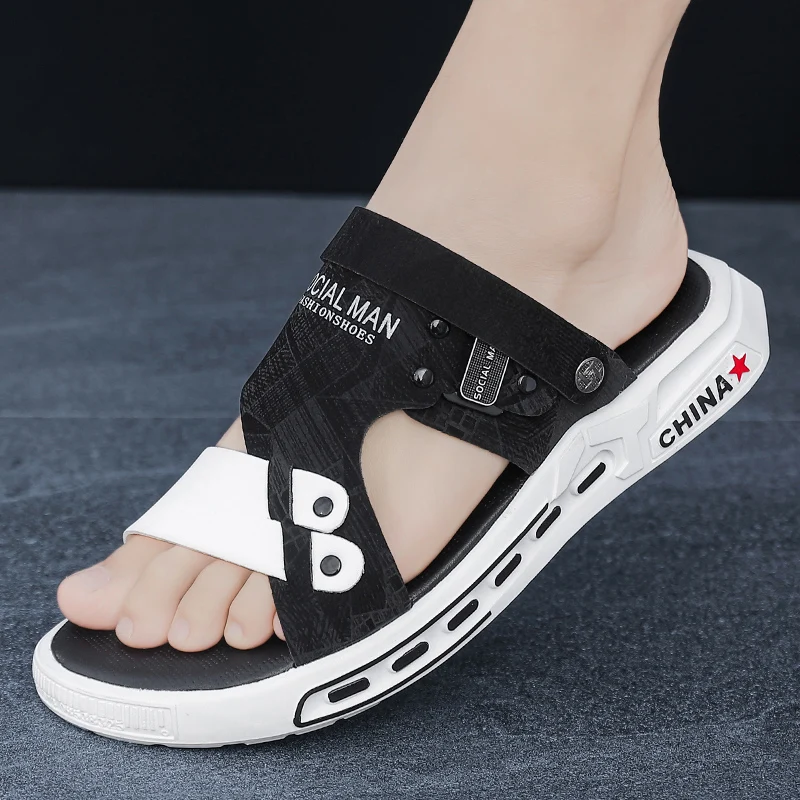 

2022 New Mens Slippers Summer Comfortable Beach Shoes Men Low Top Mixed Colors Fashion Sandals Convenient Slip on Casual Shoes