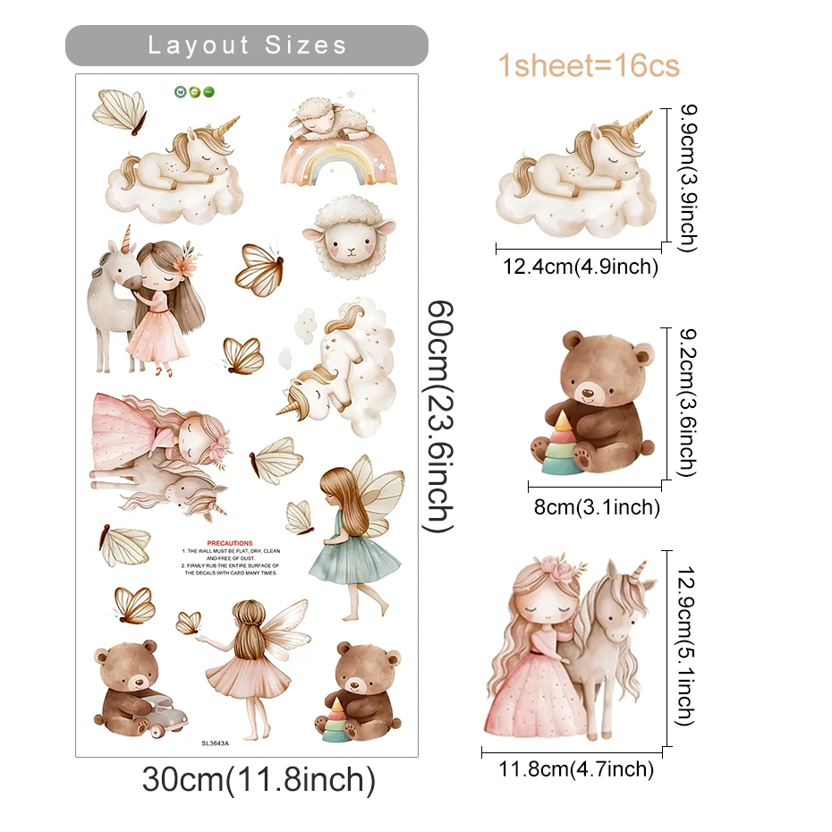 

Акварель Единорог Фея Медведь Радуга Наклейки на стену Детская комната Украшение стены Декор детской комнаты Спальня Гостиная