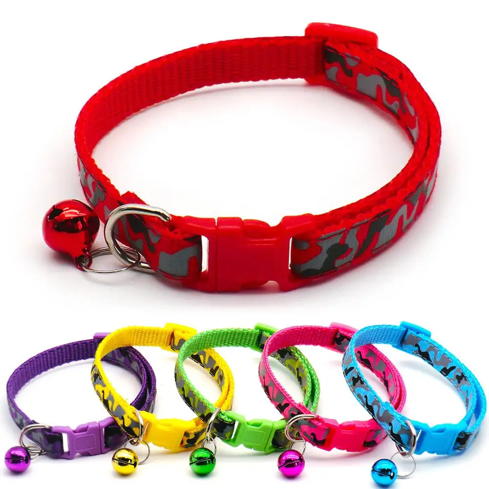 

Soft Dog Collar With Bell Adjustable Identification Fashion Camouflage Pattern Collar Necklace Bell for Puppy Dog Accessories