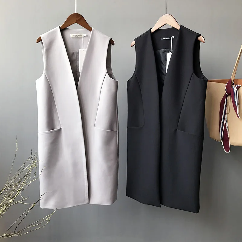 

Elegant Fashion Casual Black Vest Women Clothing Spring Autumn Sleeveless Blazer Jacket Outerwear Office Lady Slim Waistcoat