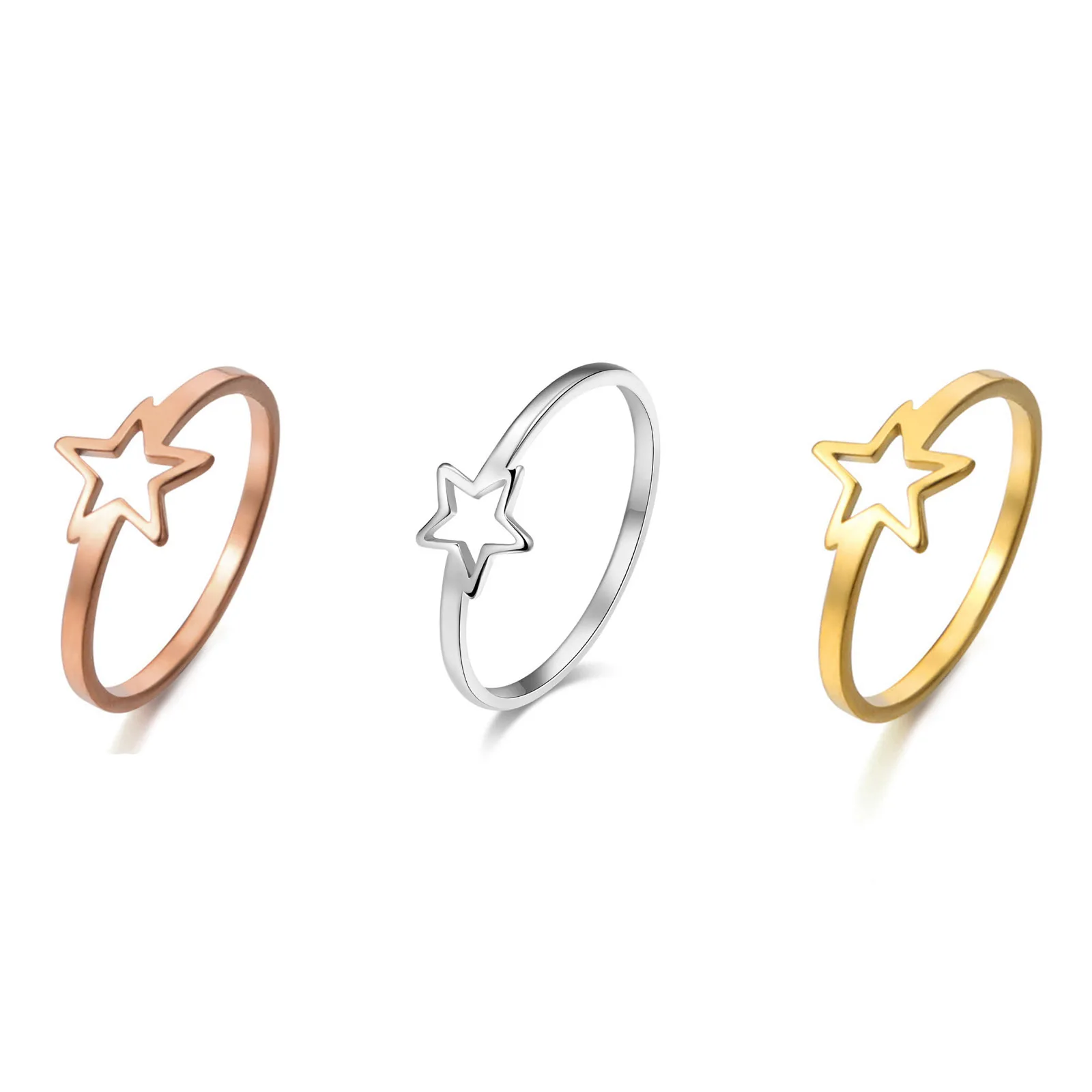 

Simple 1.5mm Titanium Steel Galaxy Rings Multicolor Round Pentagram Star Hollow For Women Unadjustable Party Jewelry Gifts,1PC