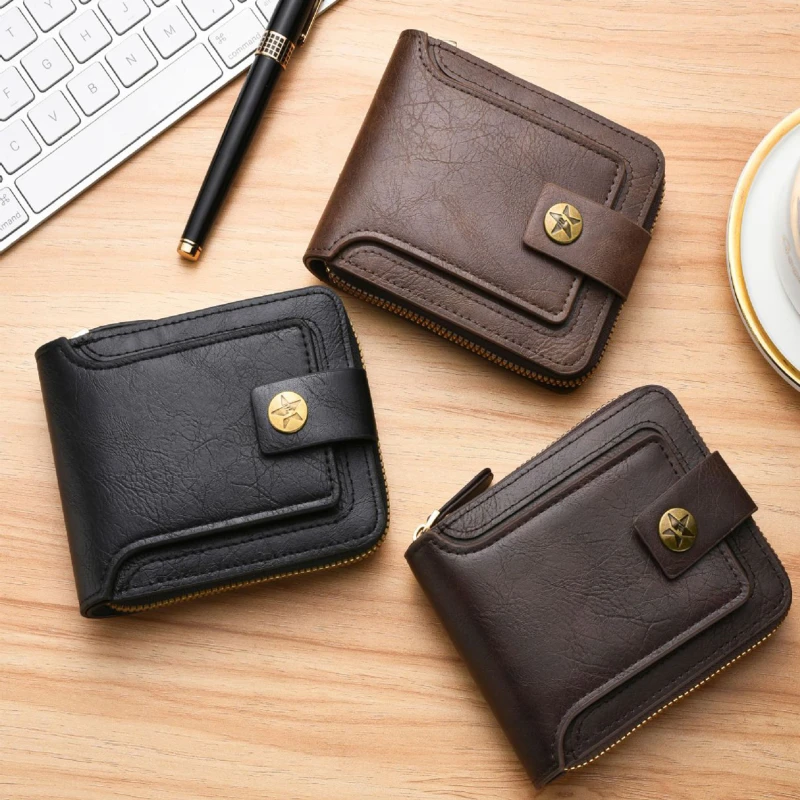 

Pu Leather Men's Small Wallet Vintage Short Purse Men Hasp Zipper Clutch Solid Porte Feuille Hommes Porte Monnaie Homme 2023 New