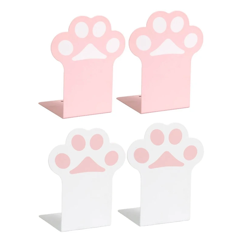 

L43D for Creative for CAT Paw Book Ends Stand Metal Bookends Non Skid Sturdy for Students Store Books Files Magazines Newspap