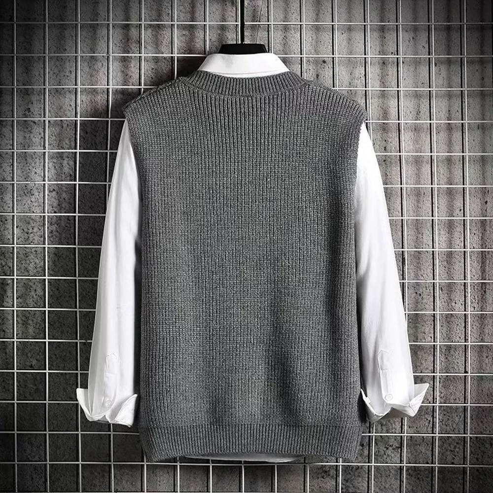 Sweater Vest Mens Warm All-match Solid Color Simply Ulzzang Sleeveless Fashion Streetwear Popular Autumn Cable Knitted