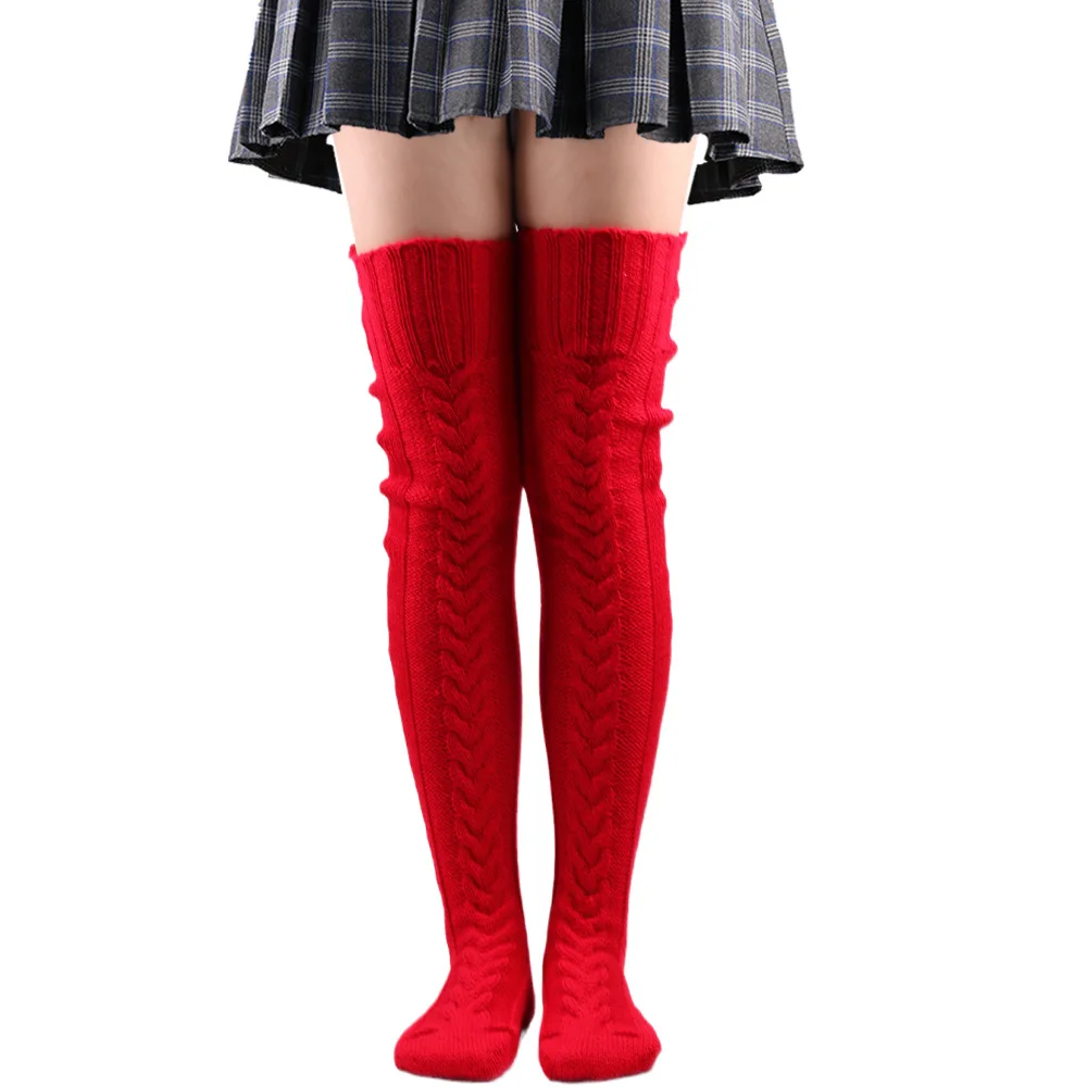 LUOYIYANG Woollens Foot Warming Stockings Autumn/winter Solid Color Over The Knee Socks Stockings Thick Women's Socks