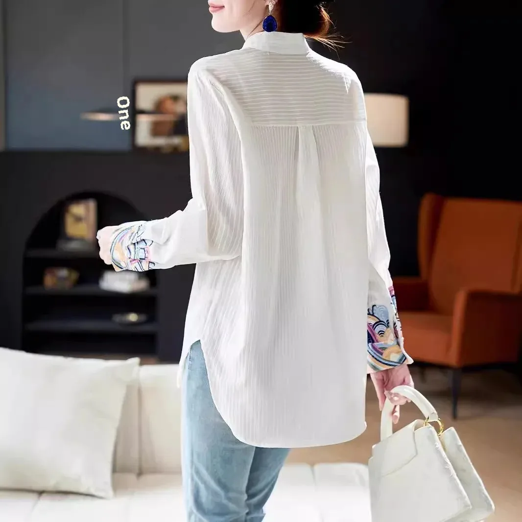 Рубашка с длинным рукавом в европейском стиле и вышивкой новинка 2024 осенняя