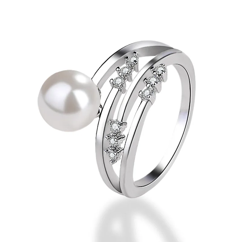 HOYON original 925 sterling silver color New inlaid diamond zircon pearl ring for women setting open 10mm bead ring jewelry
