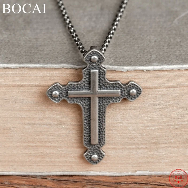 BOCAI S925 стерлингового серебра подвески для женщин и мужчин ретро креативный крест