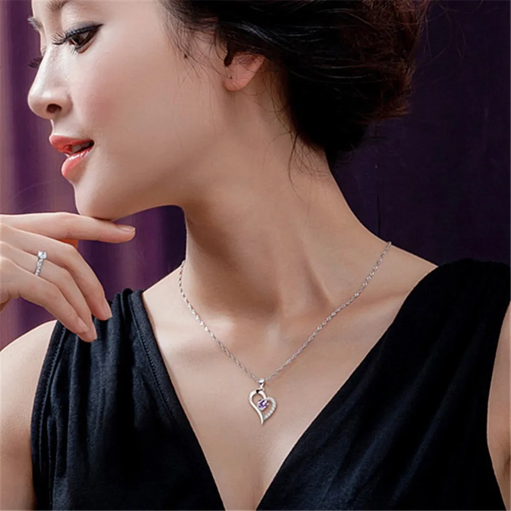 Роскошное ожерелье с кулоном в виде сердца из серебра 925 пробы фиолетовым