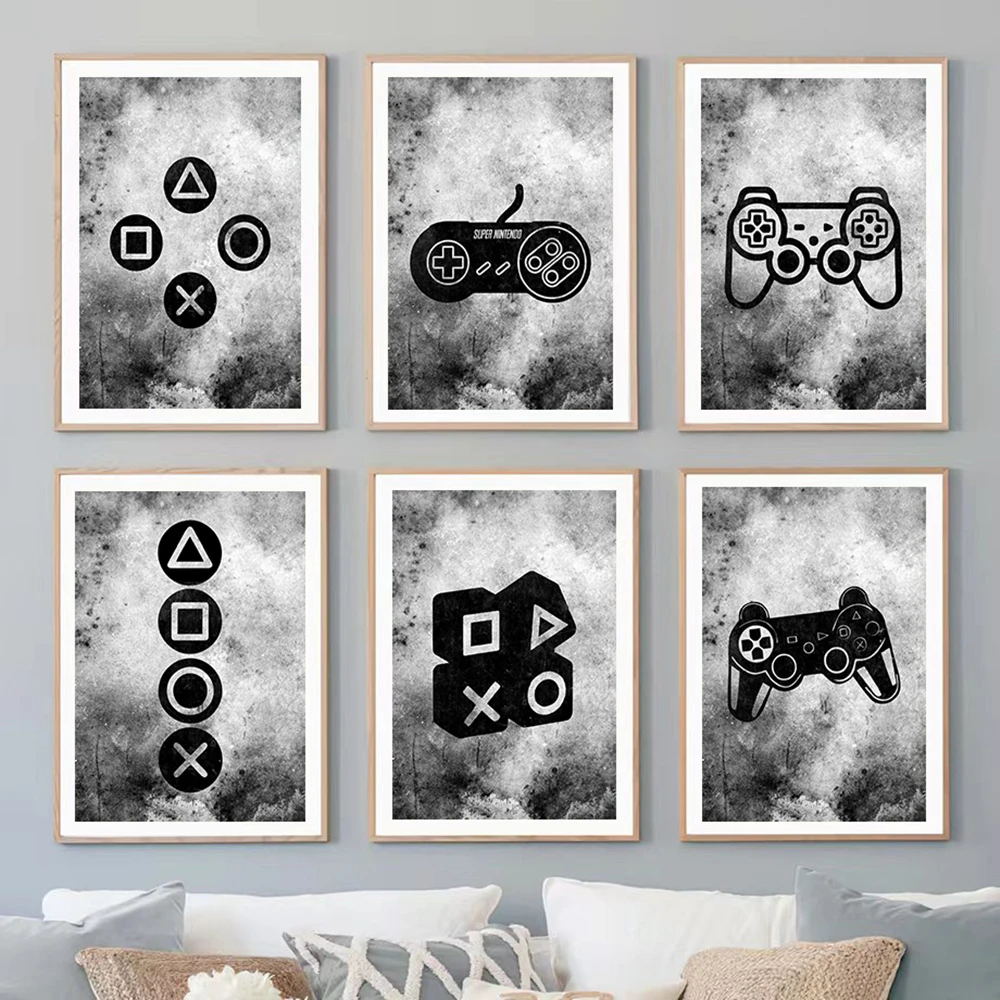 

Nordic Black and Whilte Game Poster Decoration Wall Art Kids Boys Kawaii Home Posters Vintage Aesthetic Living canvas painting