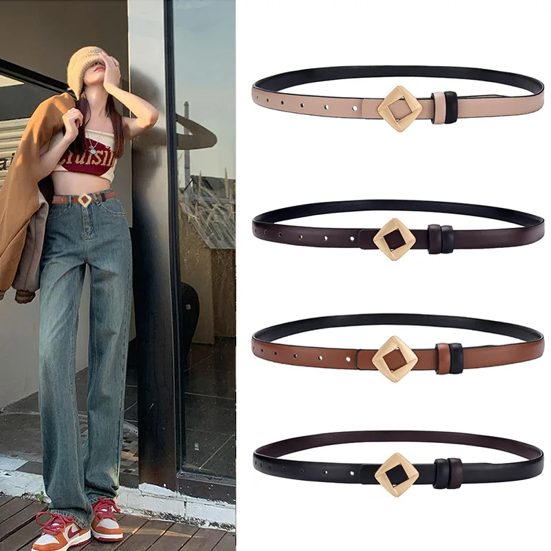 New Women's Fashionable Square Buckle Thin Belt Detachable Double Side Denim Belt As A Gift For Mothers And Girlfriends