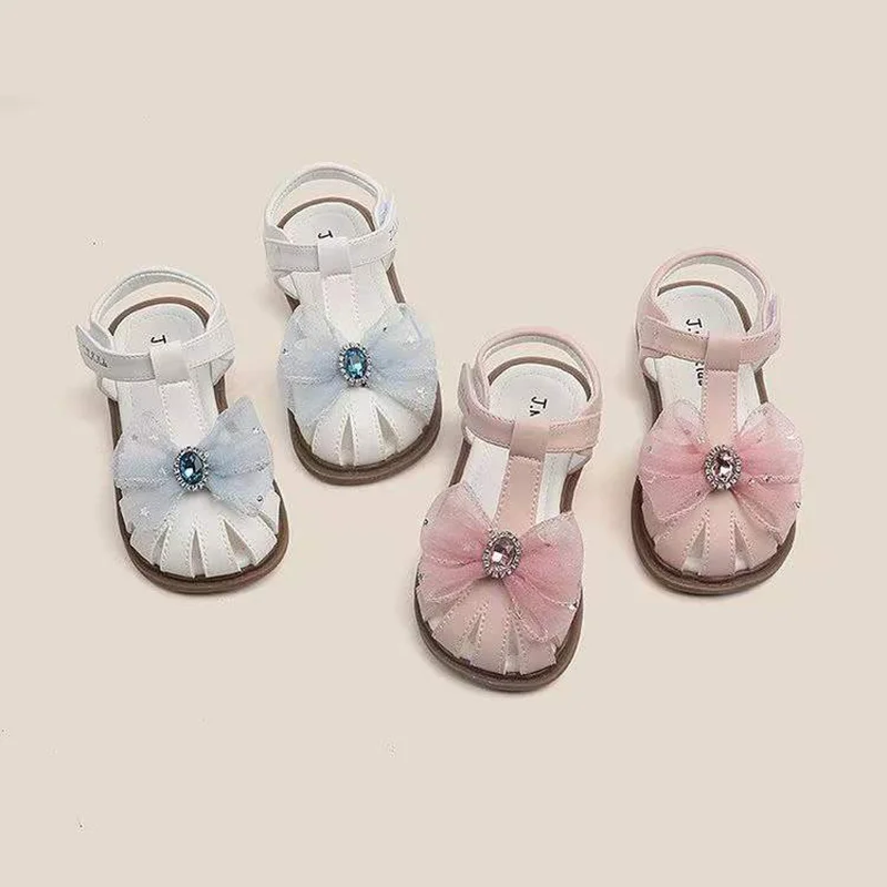 

Summer 2022 New Children's Sandals Girl Princess Sweet Bow Pink Ox Tendon Soft Bottom Korean Student Shoes Girl Size 22-31