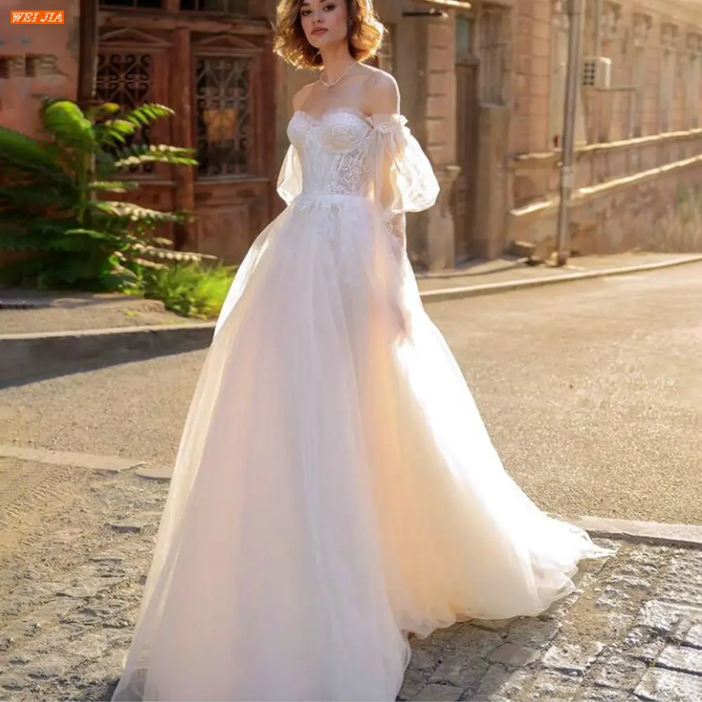 

Женское свадебное платье с открытыми плечами, с пышными рукавами